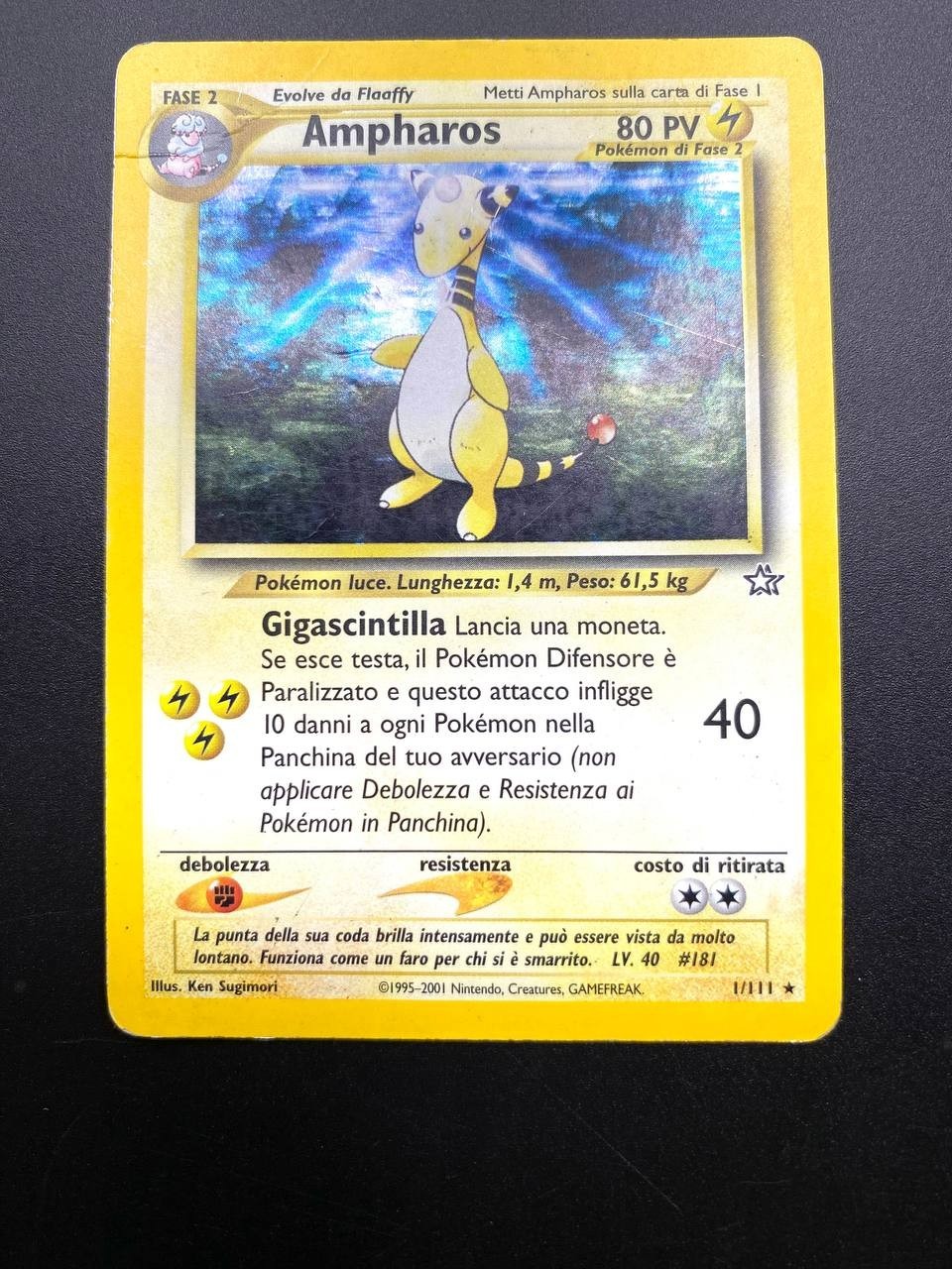 Carta pokemon Ampharos 1/111 set Neo Genesis Holo Poor Italiano Vintage