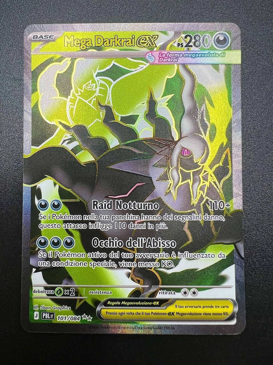 carta pokemon mega darkrai PBL 101 buio pesto italiano near mint full art