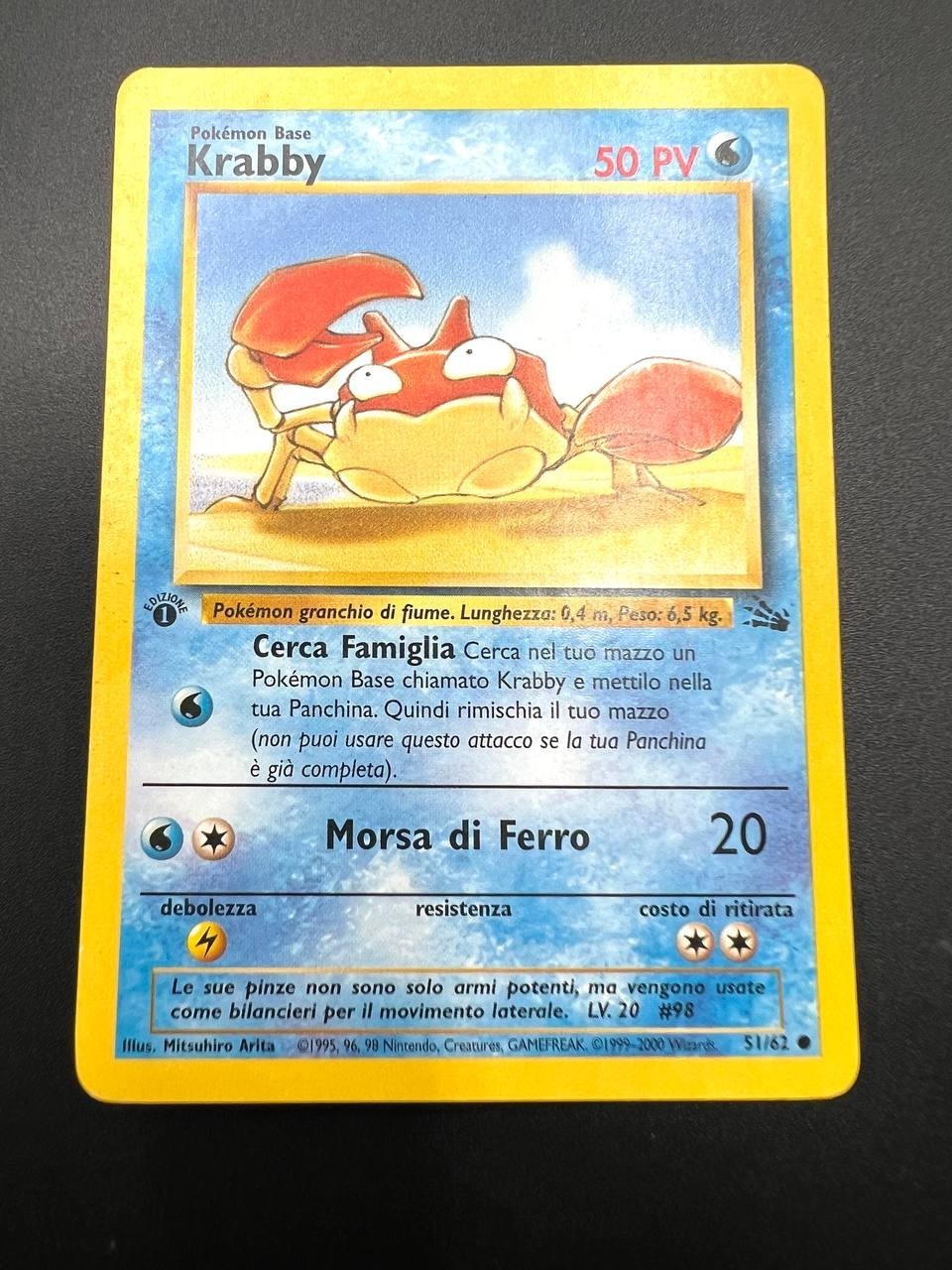 Carta Pokémon Krabby 51/62 1 Edizione Italiano Fossil FO Vintage Excellent