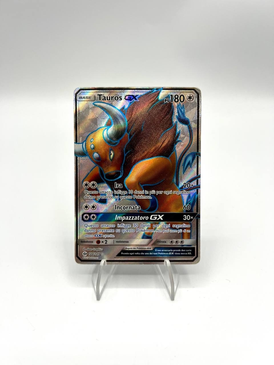 Carta pokemon TAUROS GX 144/149 set Sole e Luna Italiano Full Art Holo Poor