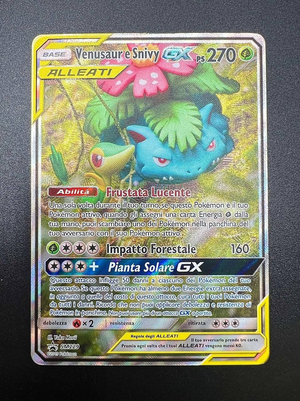 Carta Pokemon Venusaur e Snivy Gx SM229 Promo set Sole e Luna Italiano Good holo