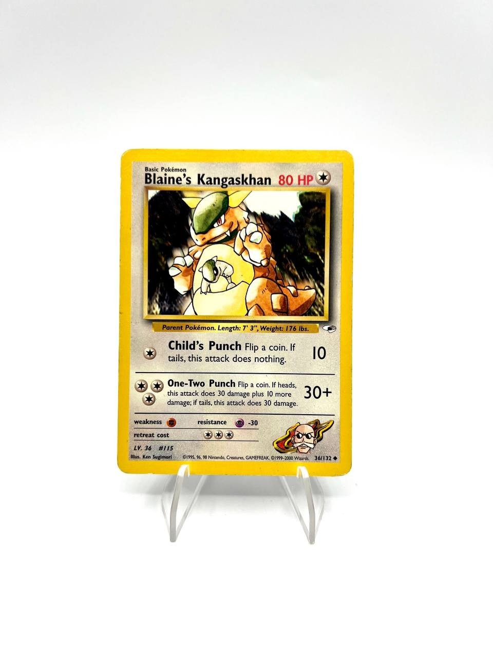Carta pokemon Blaine's Kangaskhan 36/132 Gym Challenge Played Vintage Inglese