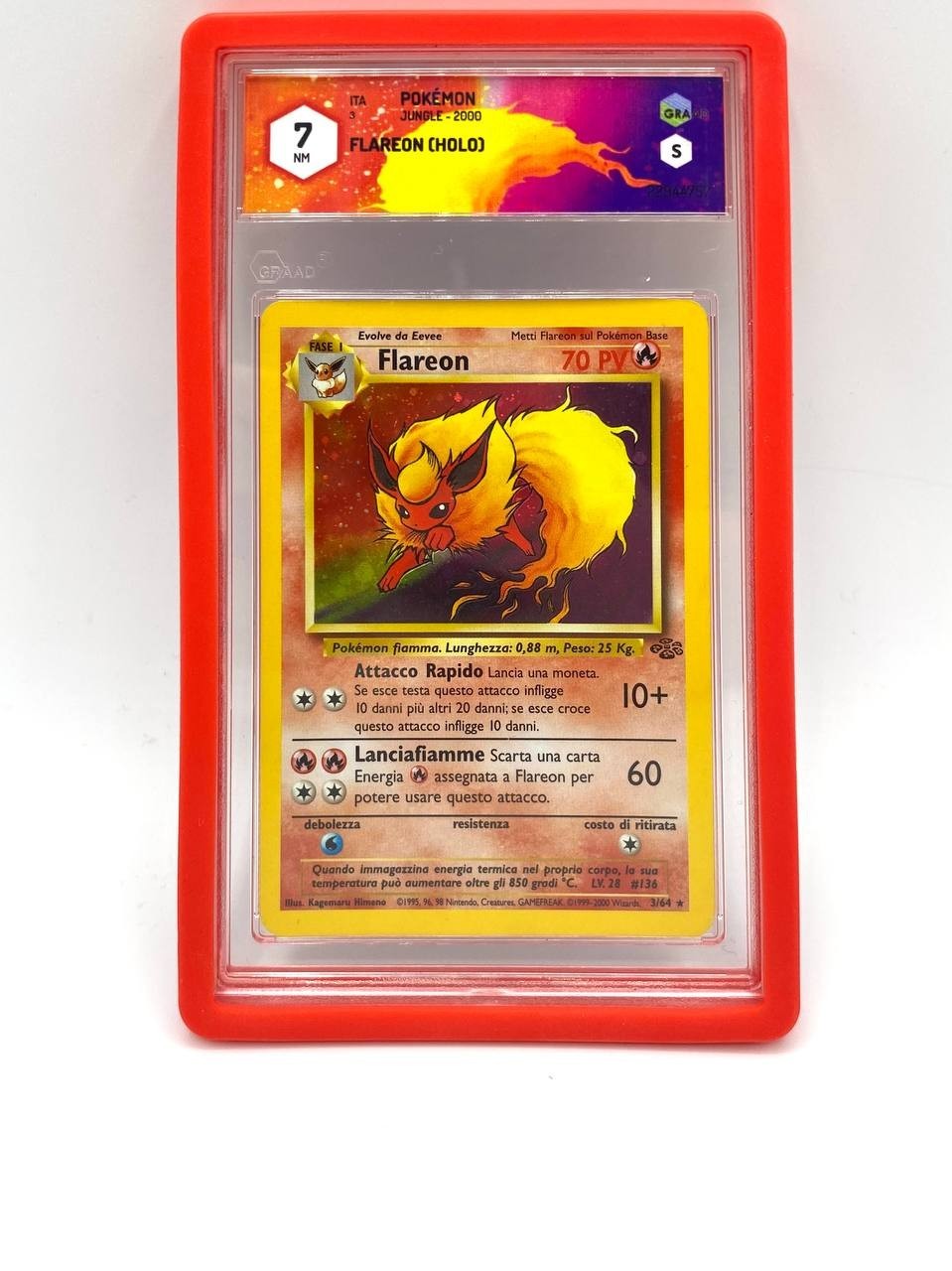 Carta Pokemon Vintage Flareon 3/64 Holo Italiano Set Jungle Graad 7 NM