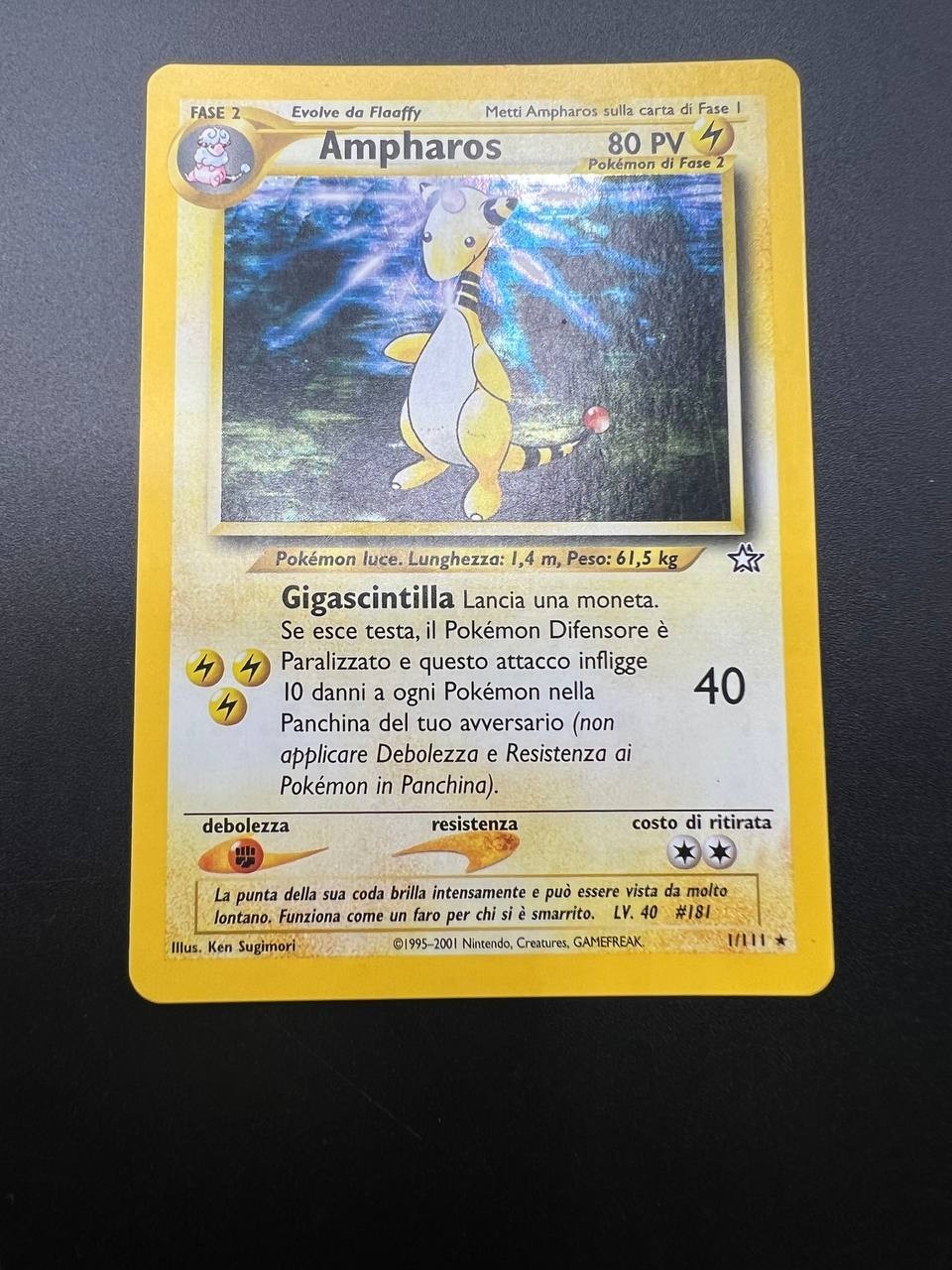Carta pokemon Ampharos 1/111 set Neo Genesis Holo Good Italiano Vintage Holo