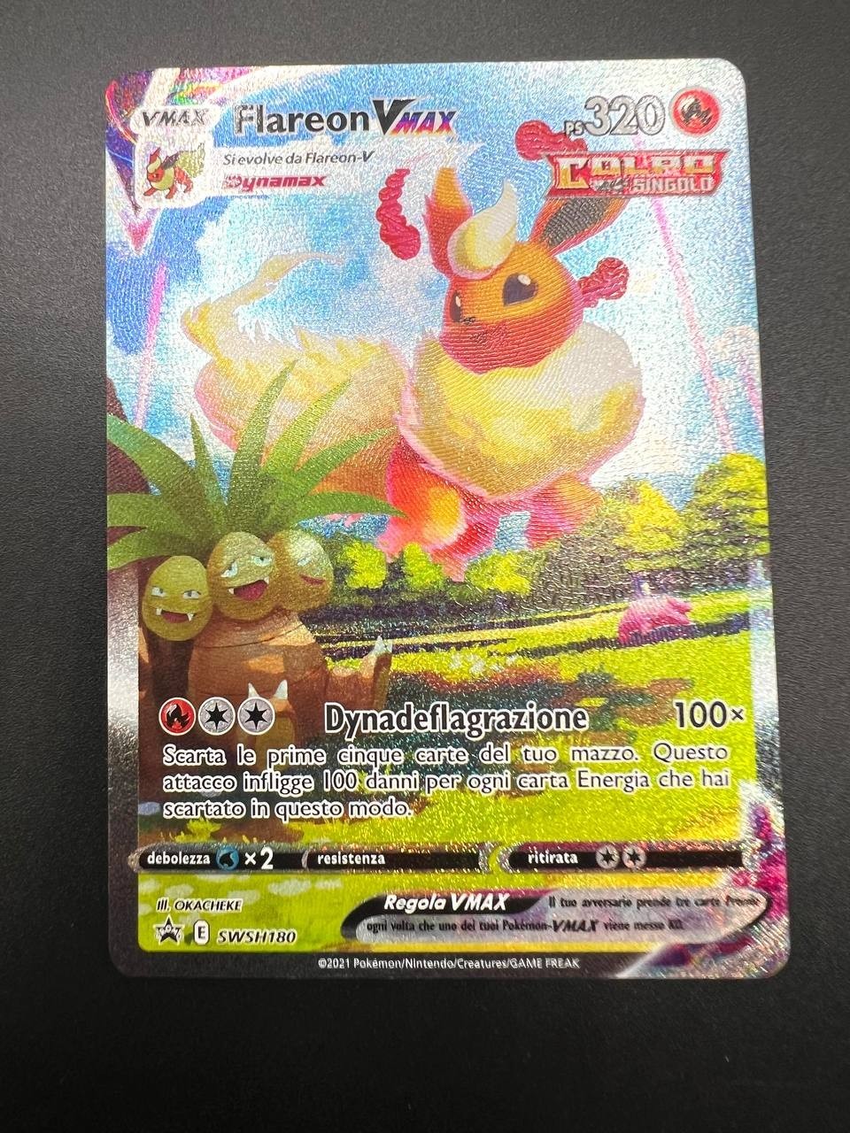 Carta pokemon Flareon VMAX SWSH180 Set Spada e scudo Promo Excellent Holo