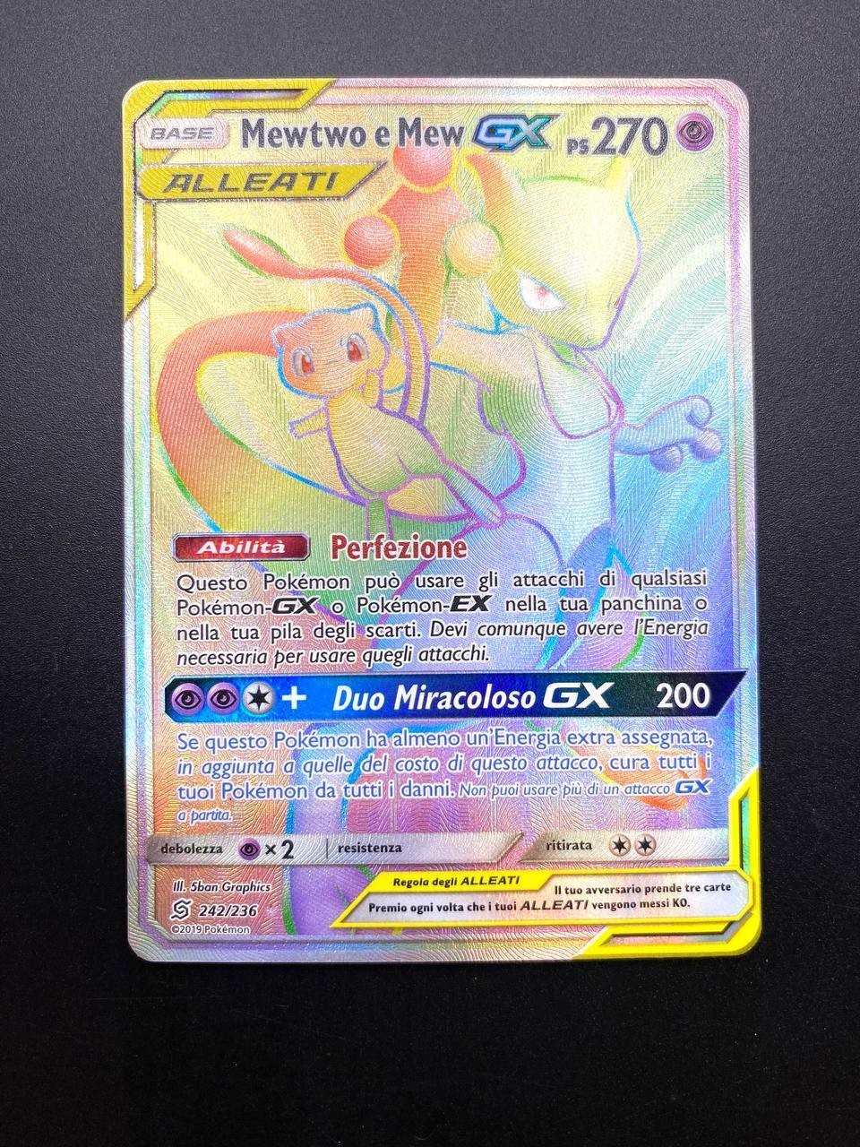 Carta Pokemon Mewtwo e Mew Gx Alleati 242/236 Full Art Sintonia Mentale Ita Good