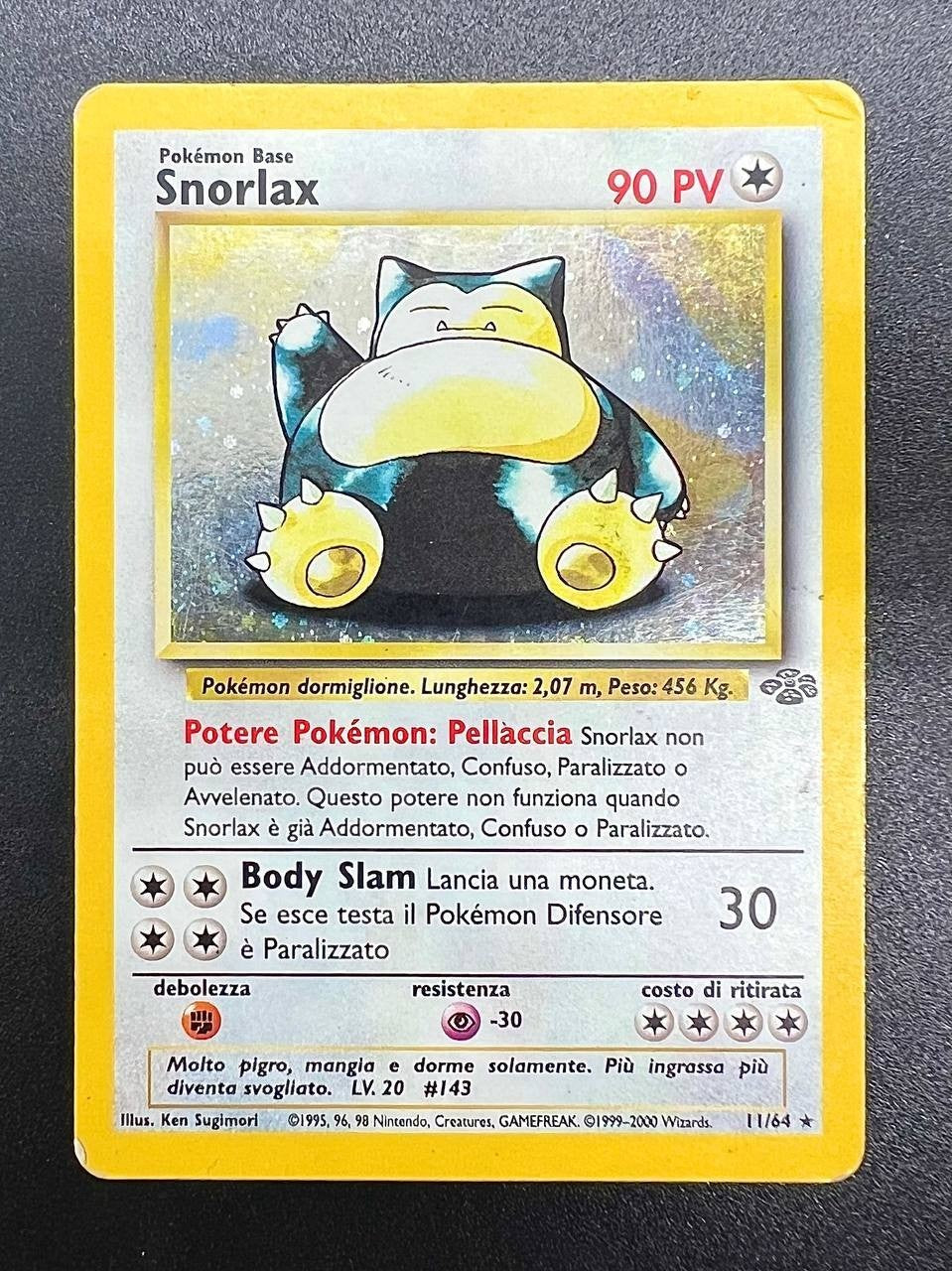 Carta Pokemon Snorlax 11/64 set Jungle JU HOLO Poor Italiano Vintage