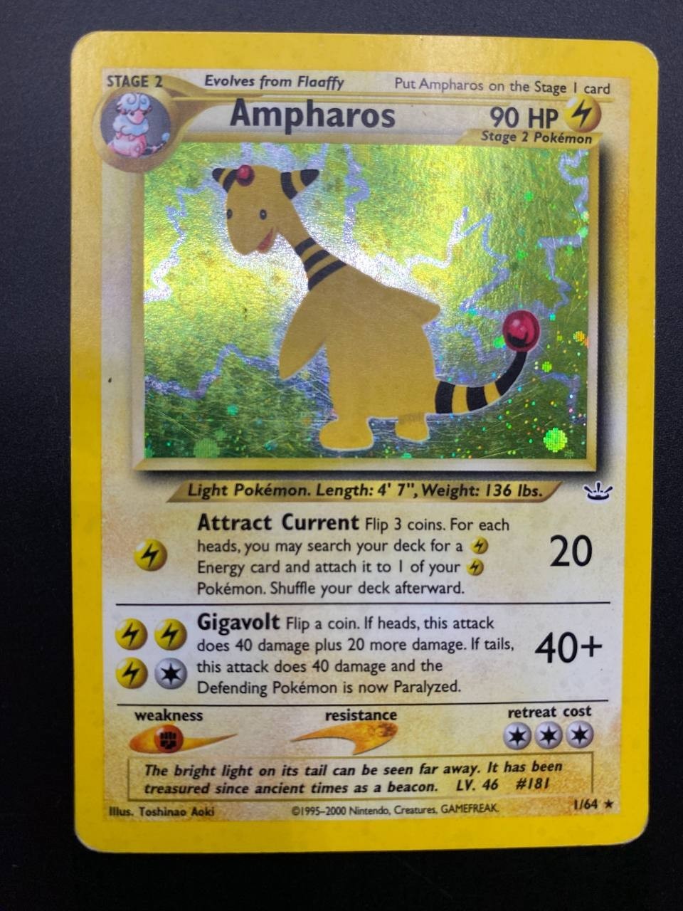 Carta Pokemon Ampharos 1/64 Holo set Neo Revelation Inglese ENG Good Vintage