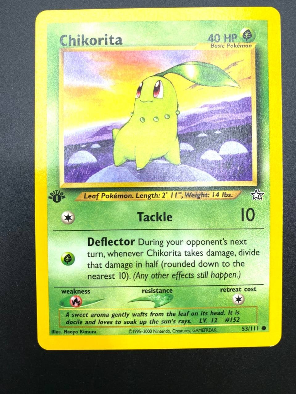 Carta Pokemon set Neo Genesis Chikorita 53/111 Vintage 1a edizione Inglese NM