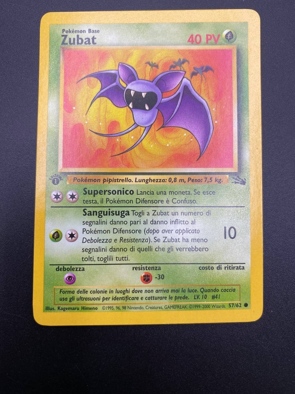 Carta POKEMON ZUBAT 57/62 set FOSSIL FO ITALIANO 1a Edizione Vintage No holo NM