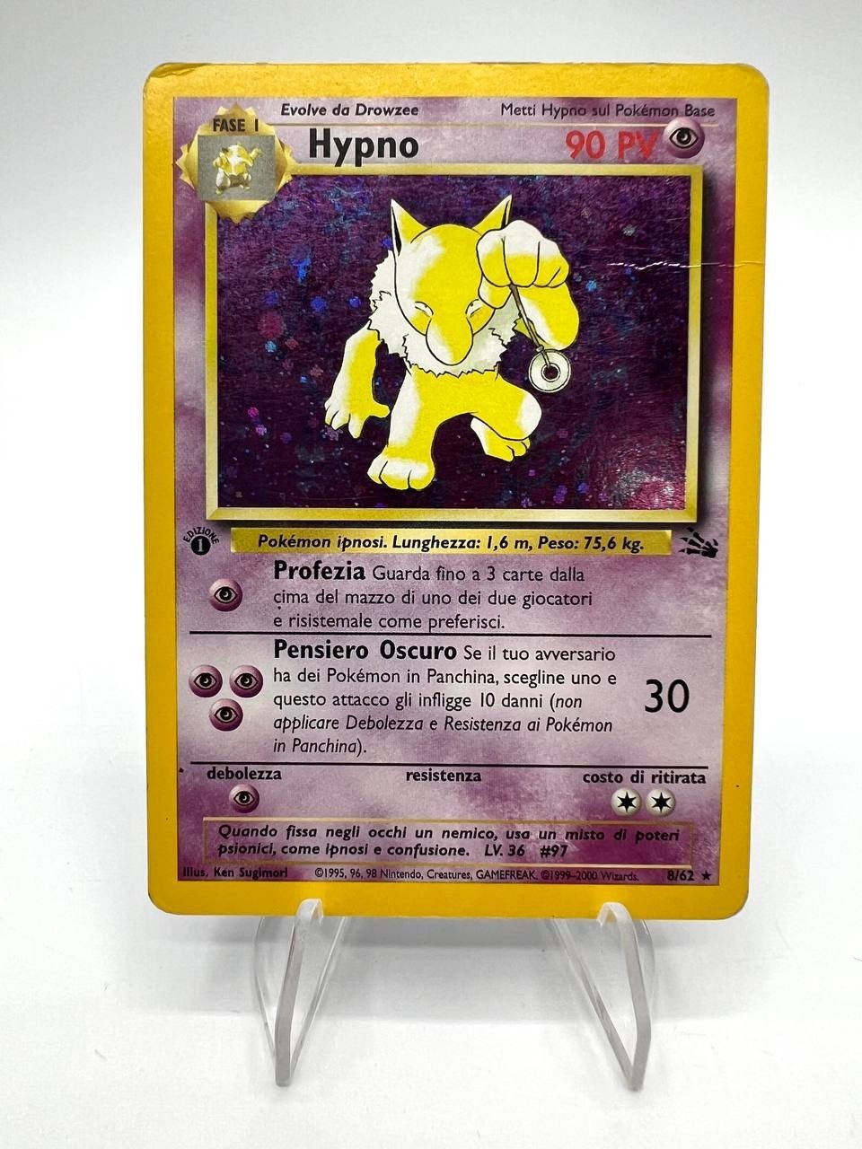 carta Pokemon Hypno 8/62 Rara Holo FO Fossil Vintage Italiano Played 1a Edizione