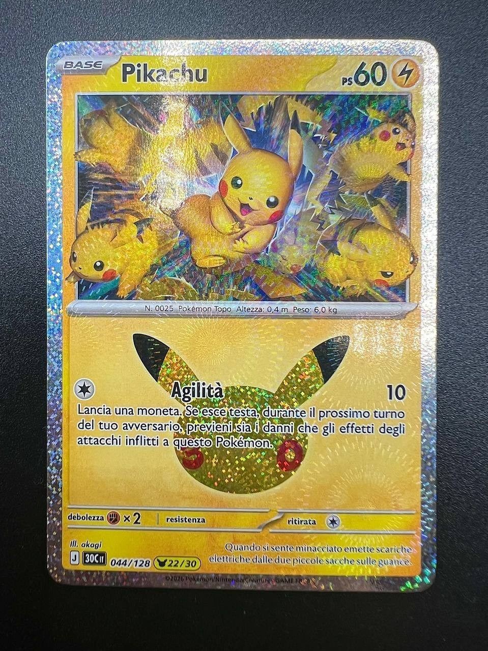 Pokemon Pikachu 30C 044/128 22/30 30° Anniversario Near Mint Italiano Holo