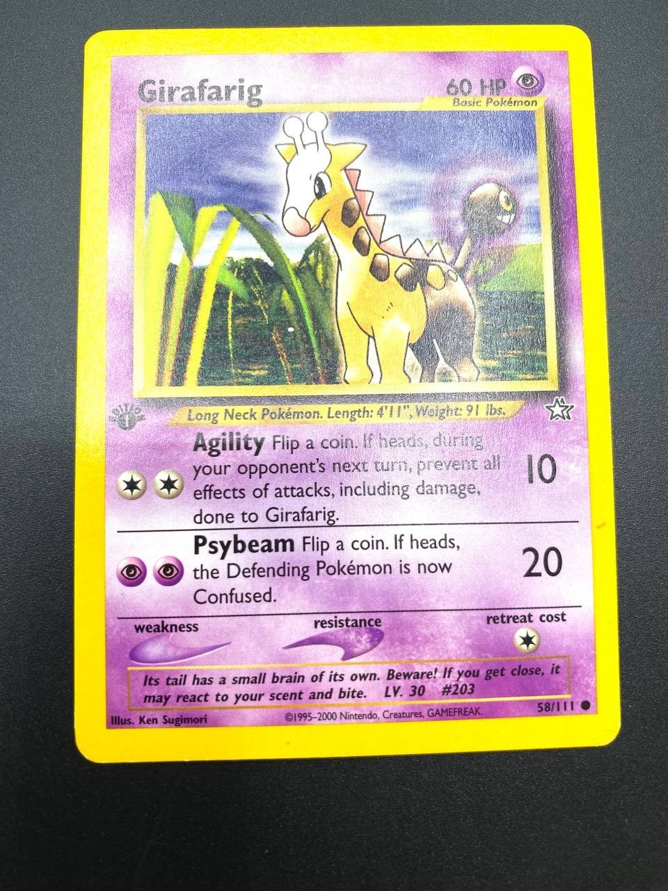 carta Pokemon set Neo Genesis 1a edizione Girafarig 58/111 Inglese Excellent
