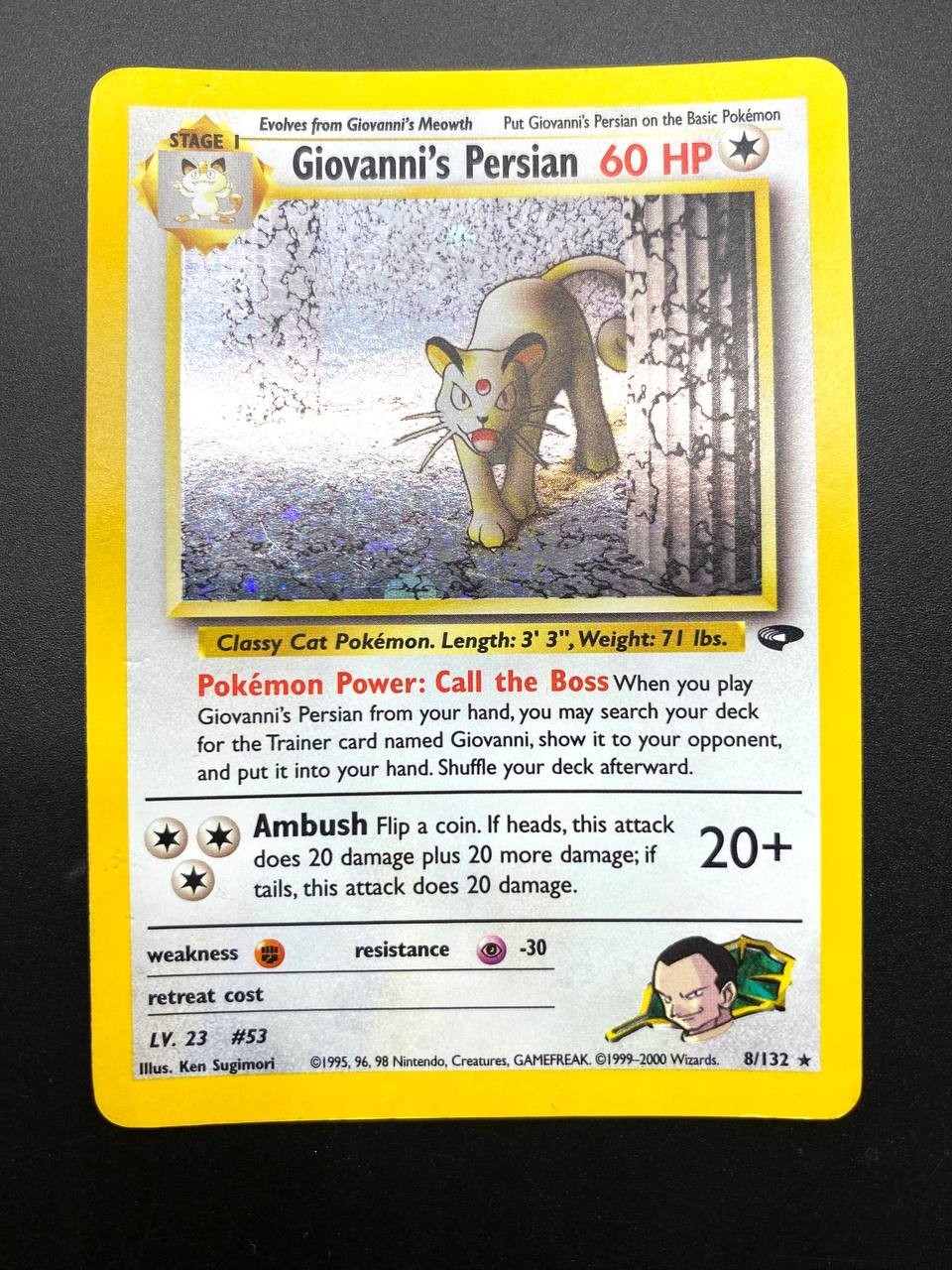 Carta Pokemon Giovanni's Persian set Gym Challenge 8/132 Holo Good ENG Vintage