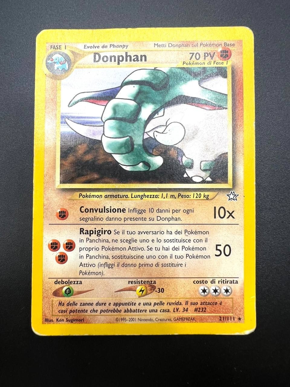 Carta pokemon Donphan 21/111 set Neo Genesis Set Poor Vintage Italiano no holo