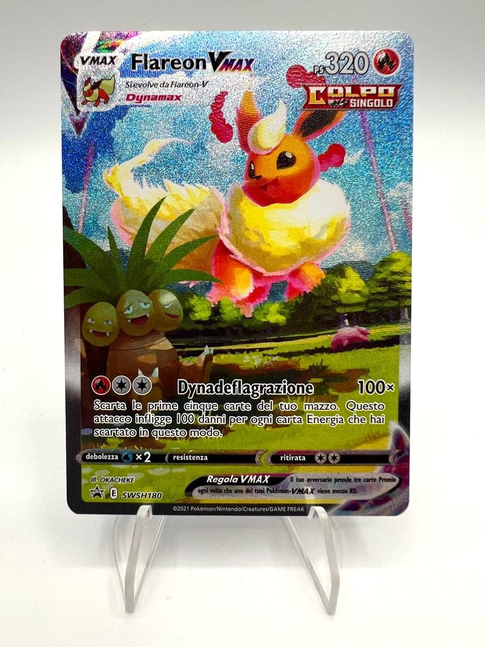 Carta pokemon Flareon VMAX SWSH180 Set Spada e scudo Promo Excellent Holo
