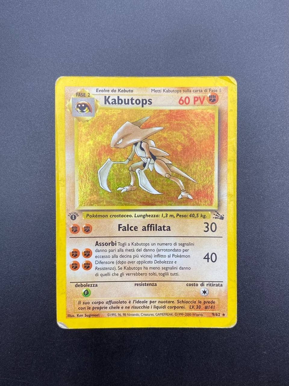 Carta pokemon Kabutops 9/62 set Fossil 1a Edizione Italiano Vintage Holo Poor