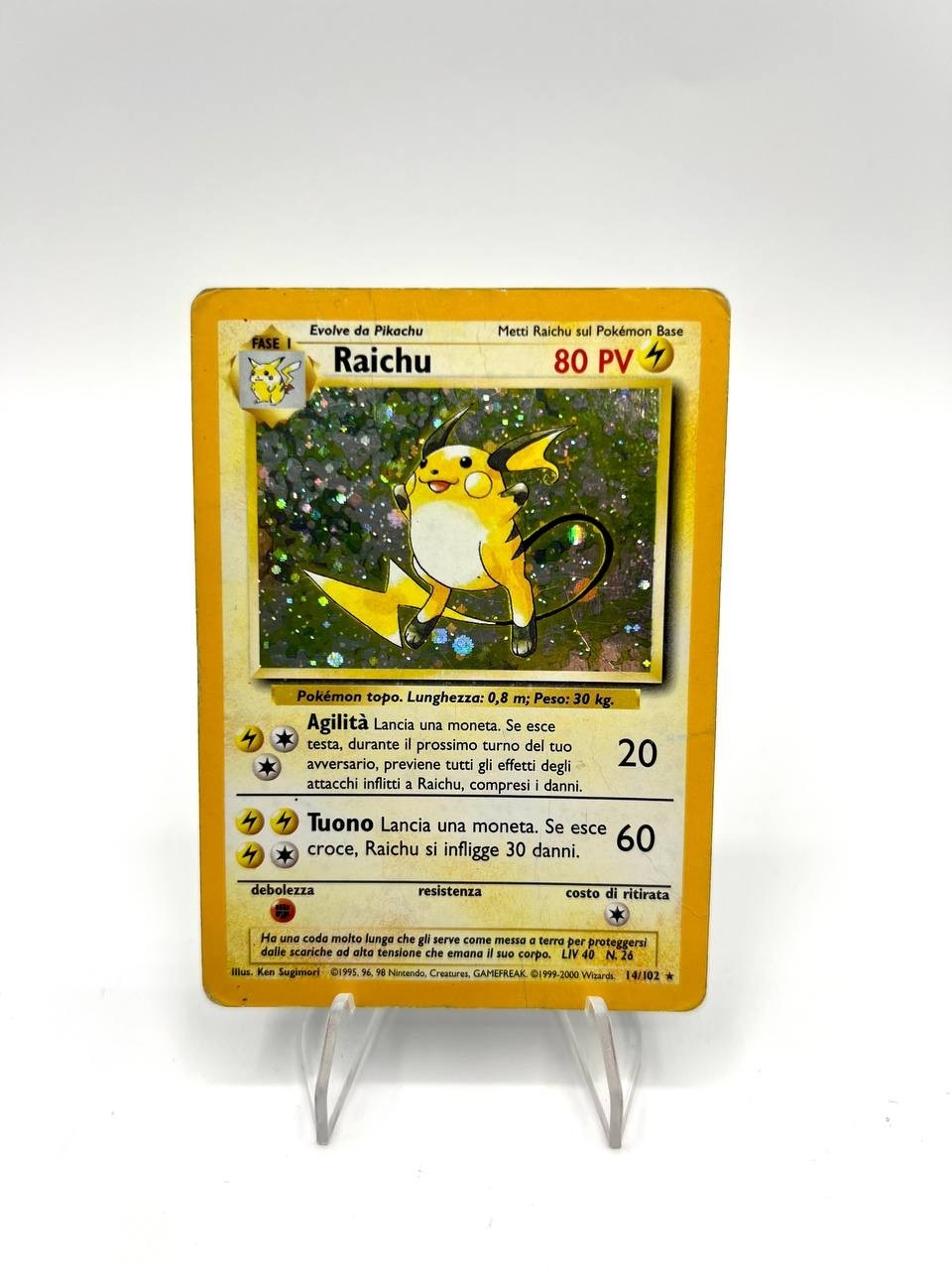 Carta Pokémon Raichu Base Set BS Holo 14/102 Vintage Italiano Poor