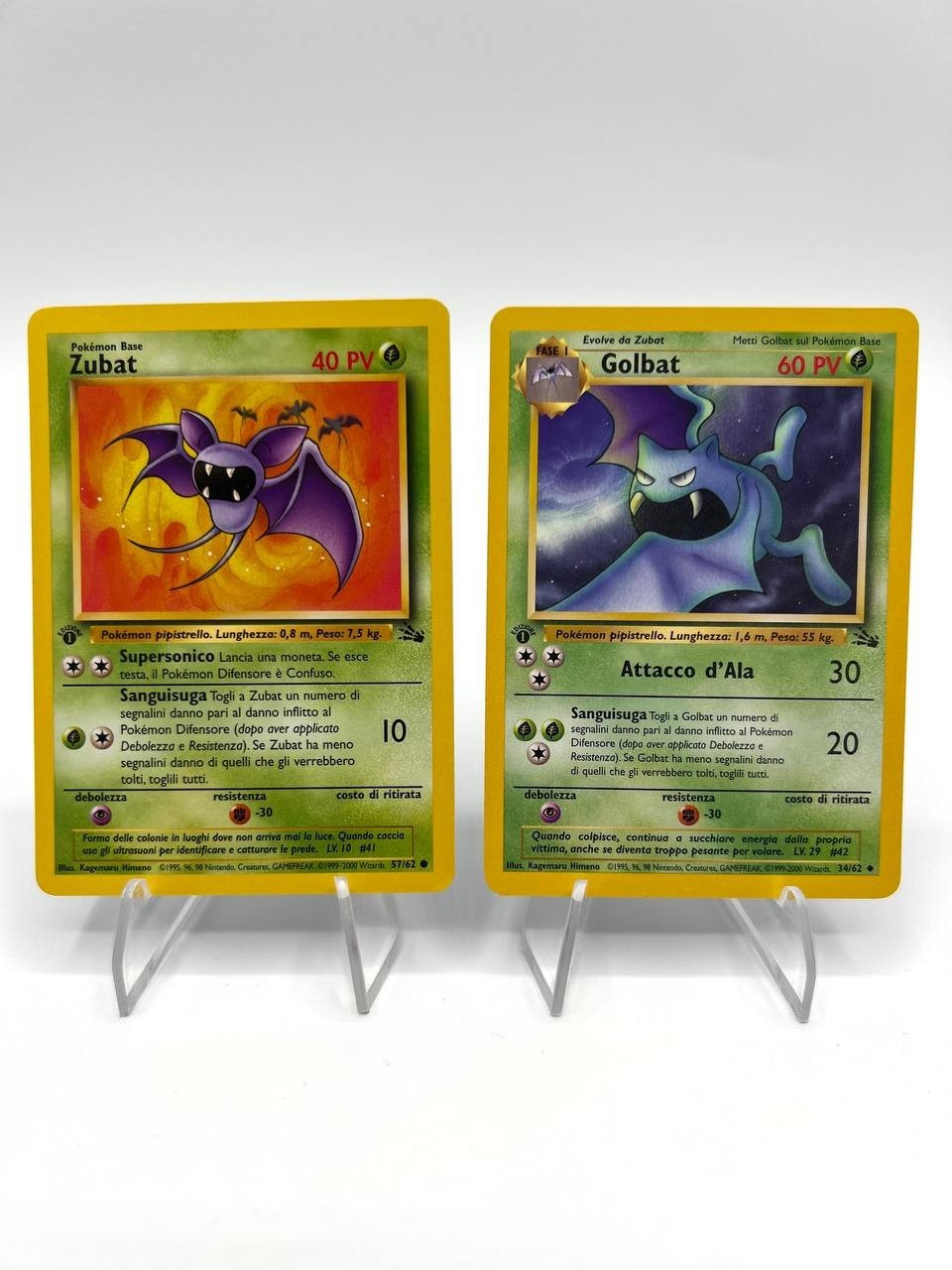 Lotto Pokemon Zubat 57/62 Golbat 34/62 1a Edizione Fossil FO Italiano Excellent