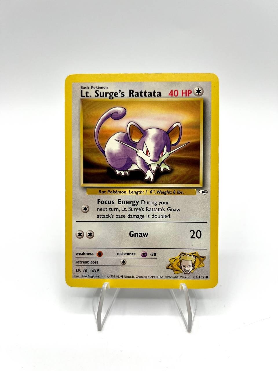 Carta pokemon Lt. Surge's Rattata 82/132 set Gym Challenge Vintage Played ENG