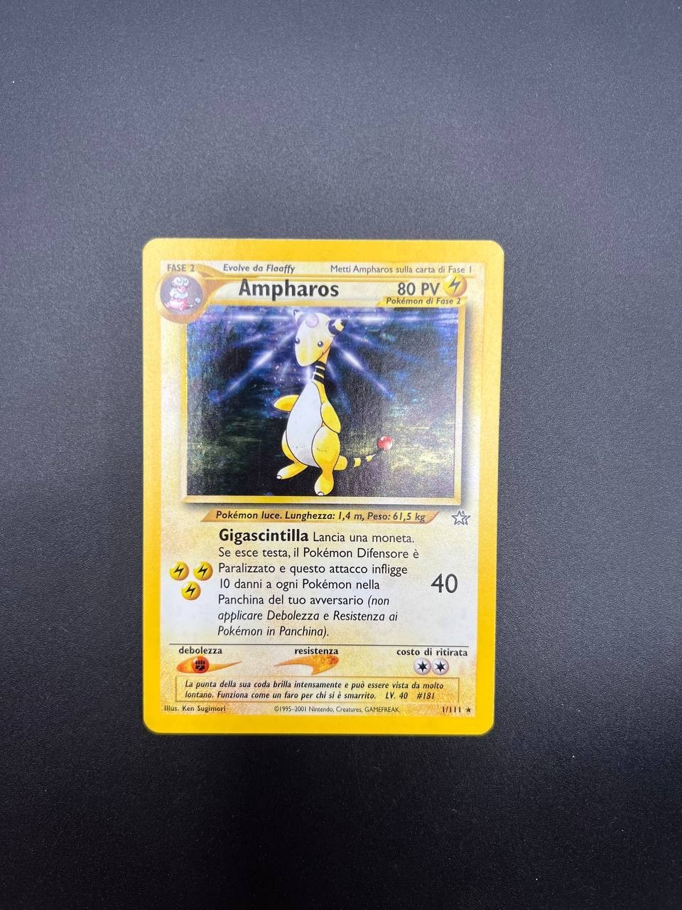 Carta pokemon Ampharos 1/111 set Neo Genesis Holo Excellent Italiano Vintage