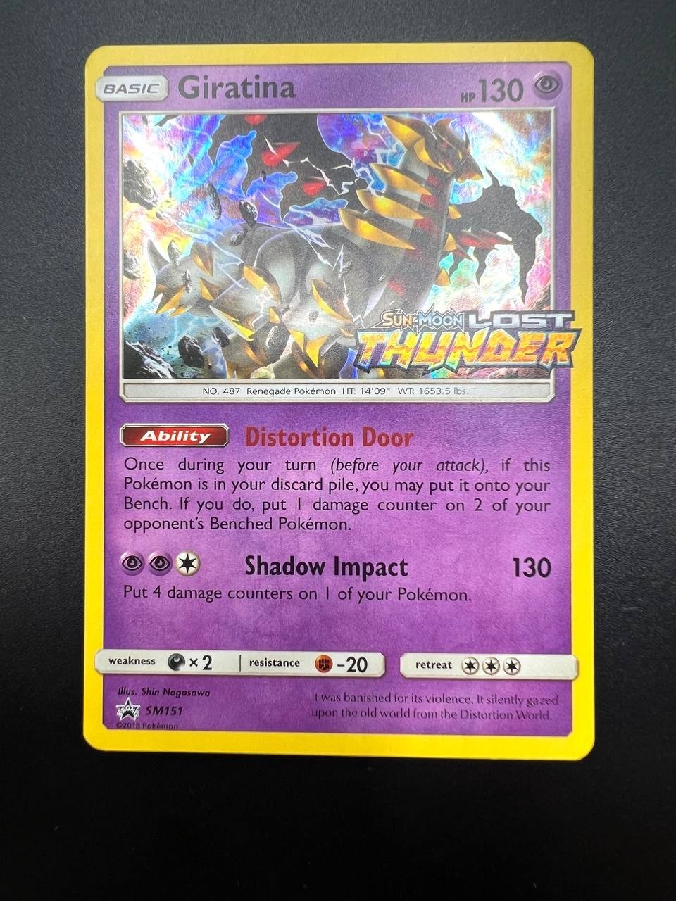 Carta Pokemon Giratina set Lost Thunder Prerelease Promo SM151 Holo Stamped ENG