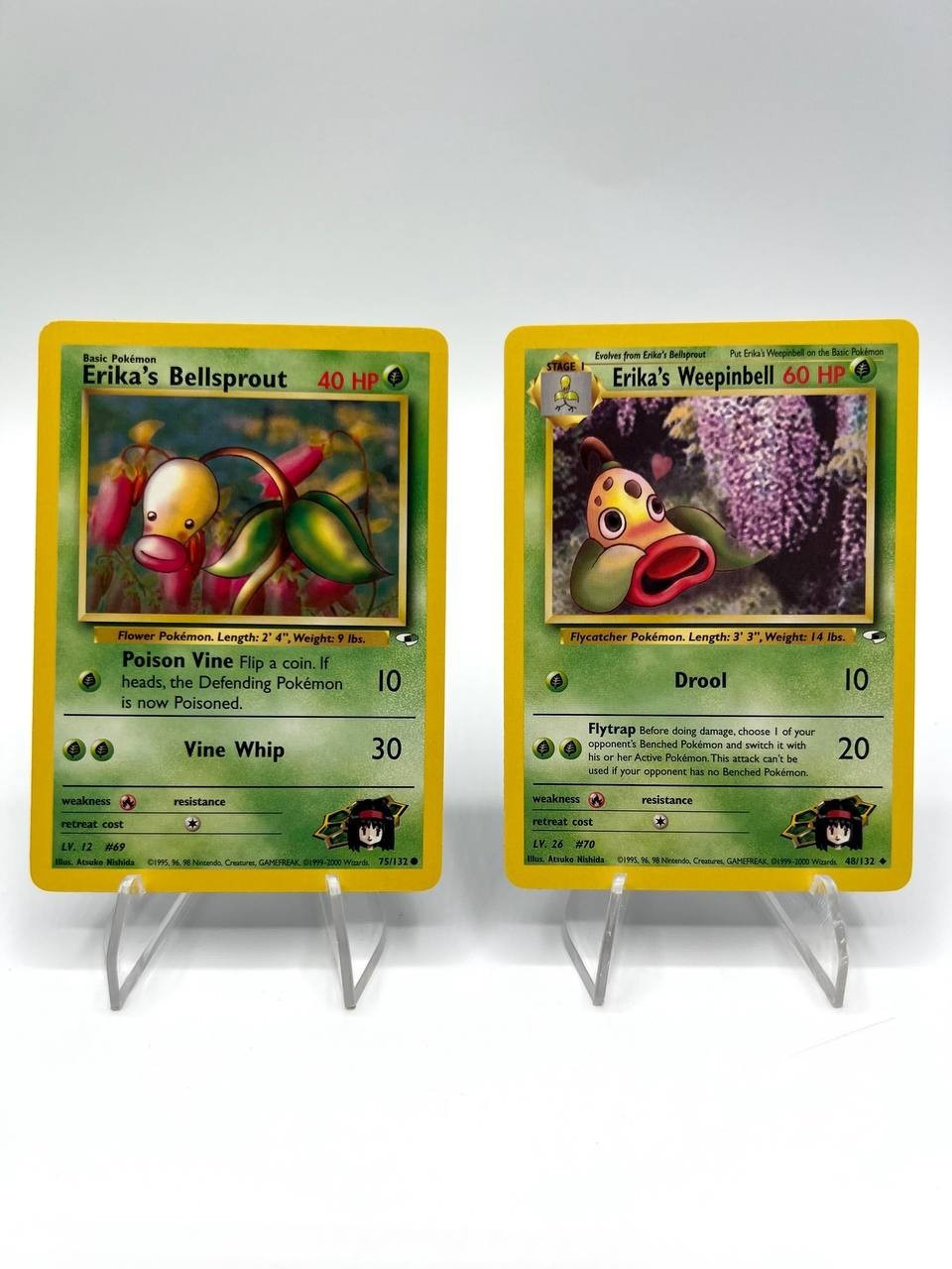 Pokemon Erika's Bellsprout 75/132 Erika's Weepinbell 48/132 set Gym Heroes EXC