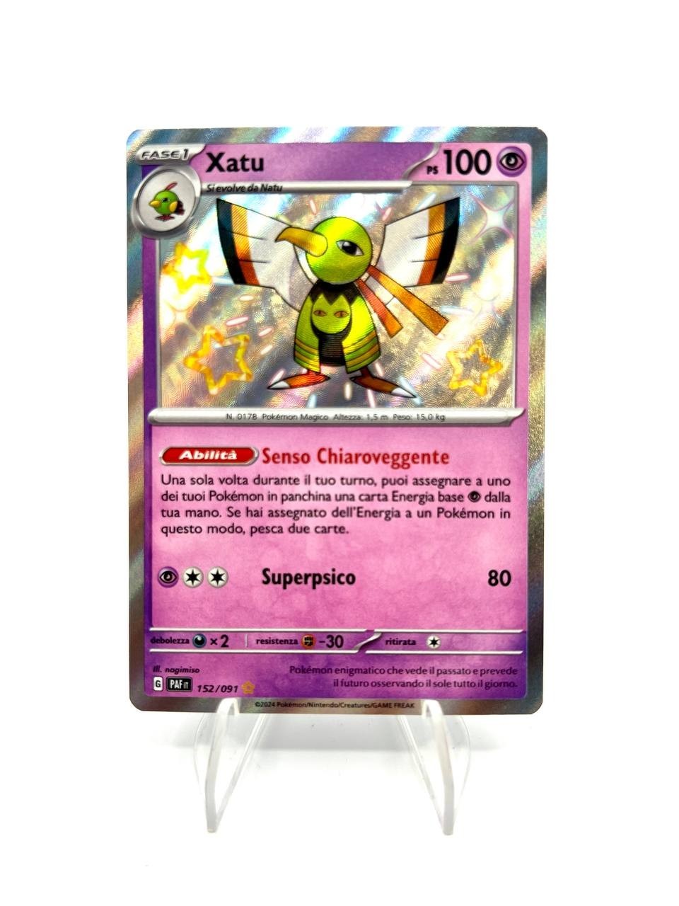 Carta pokemon Xatu 152/091 PAF Shiny set Destino di paldea Holo NM Italiano
