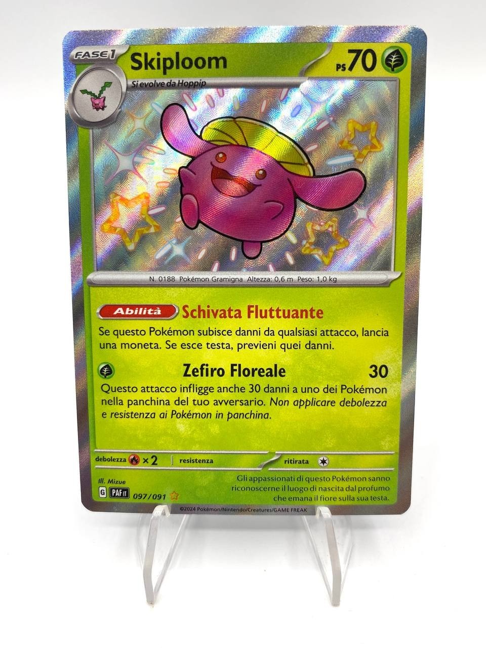 Carta pokemon Skiploom PAF 097/091 Italiano Shiny set Destino di Paldea NM Holo