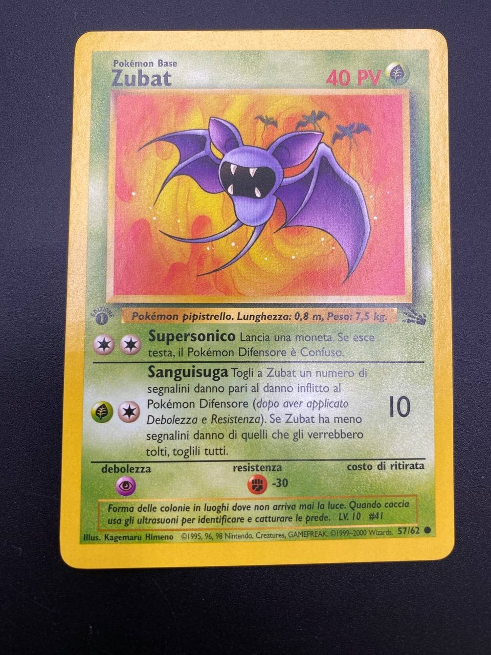 Carta POKEMON ZUBAT 57/62 set FOSSIL FO ITALIANO 1a Edizione Vintage No holo NM