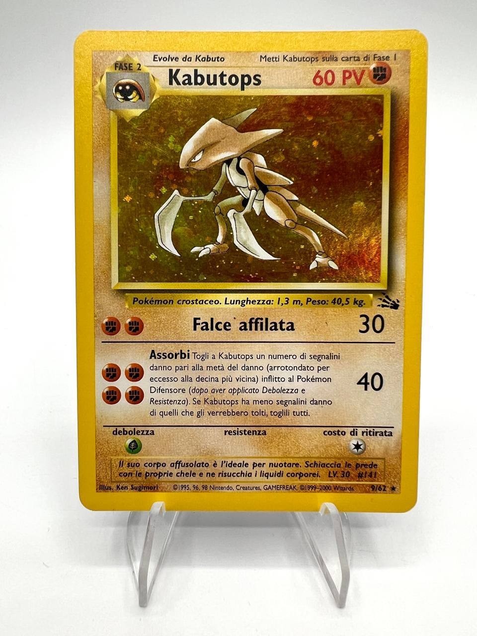 Carta Pokémon Kabutops 9/62 set Fossil FO Holo Vintage Excellent Italiano