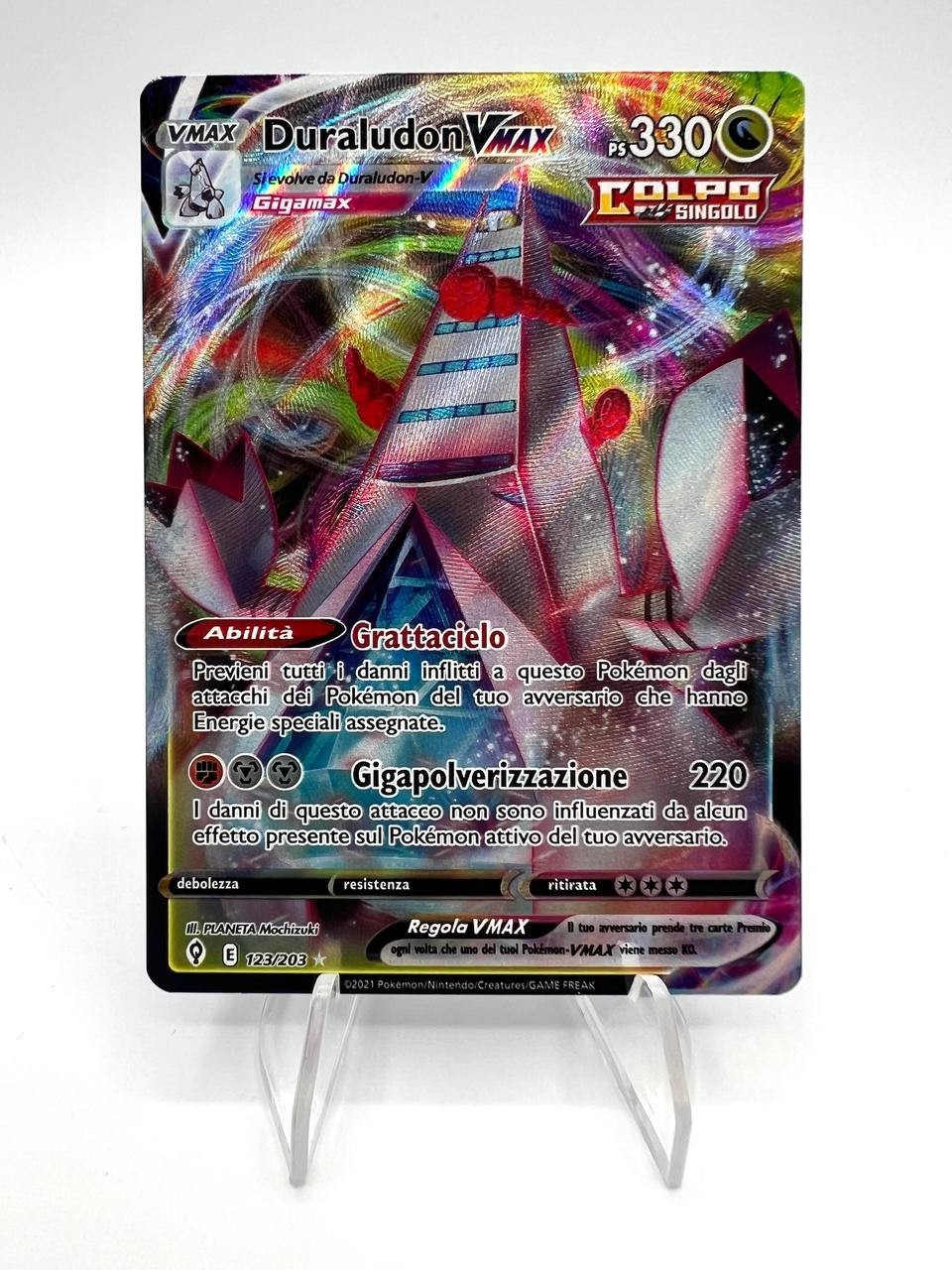 Carta Pokemon Duraludon VMAX E 123/203 set Evoluzioni eteree Full Art Italiano