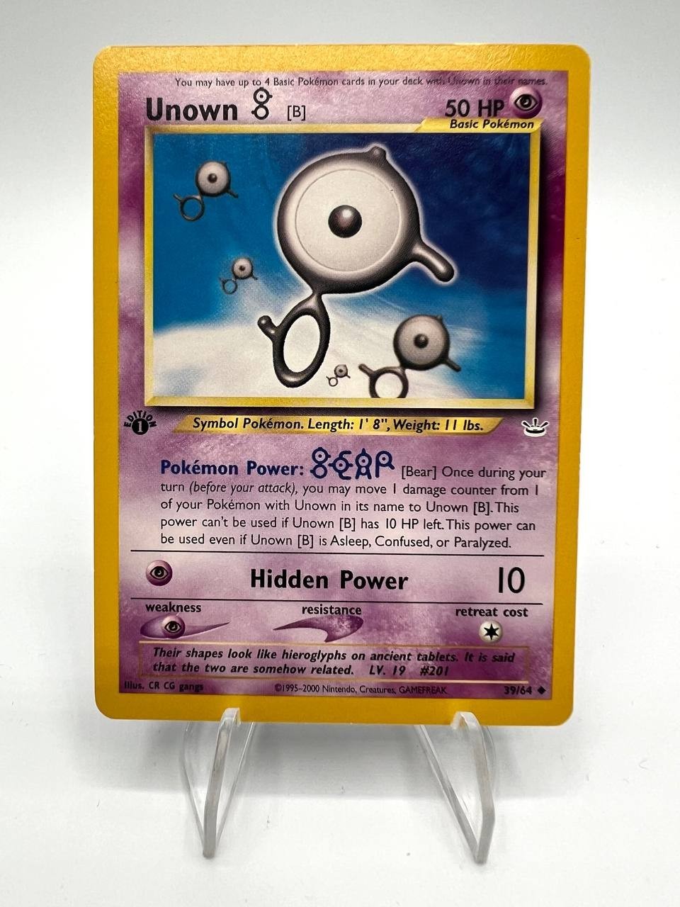 Carta pokemon Unown B Neo Revelation 39/64 Inglese Vintage 1a Edizione EXC