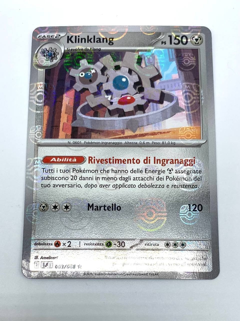 Carta Pokemon Klingklang Masterball Pattern BLK 063/086 Holo NM ITA Luce nera
