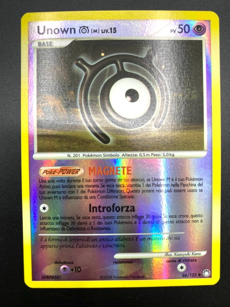 Carta Pokemon Unown M 66/123 set Mysterious Treasures NM Reverse holo Vintage
