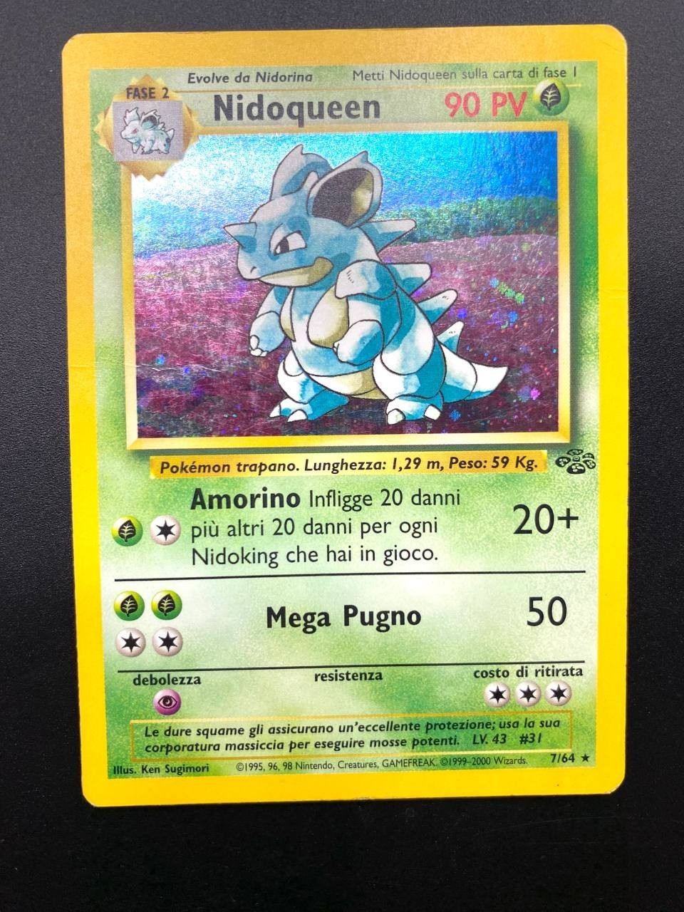 Carta Pokémon Nidoqueen 7/64 Holo set Jungle Italiano 1999 Vintage Good