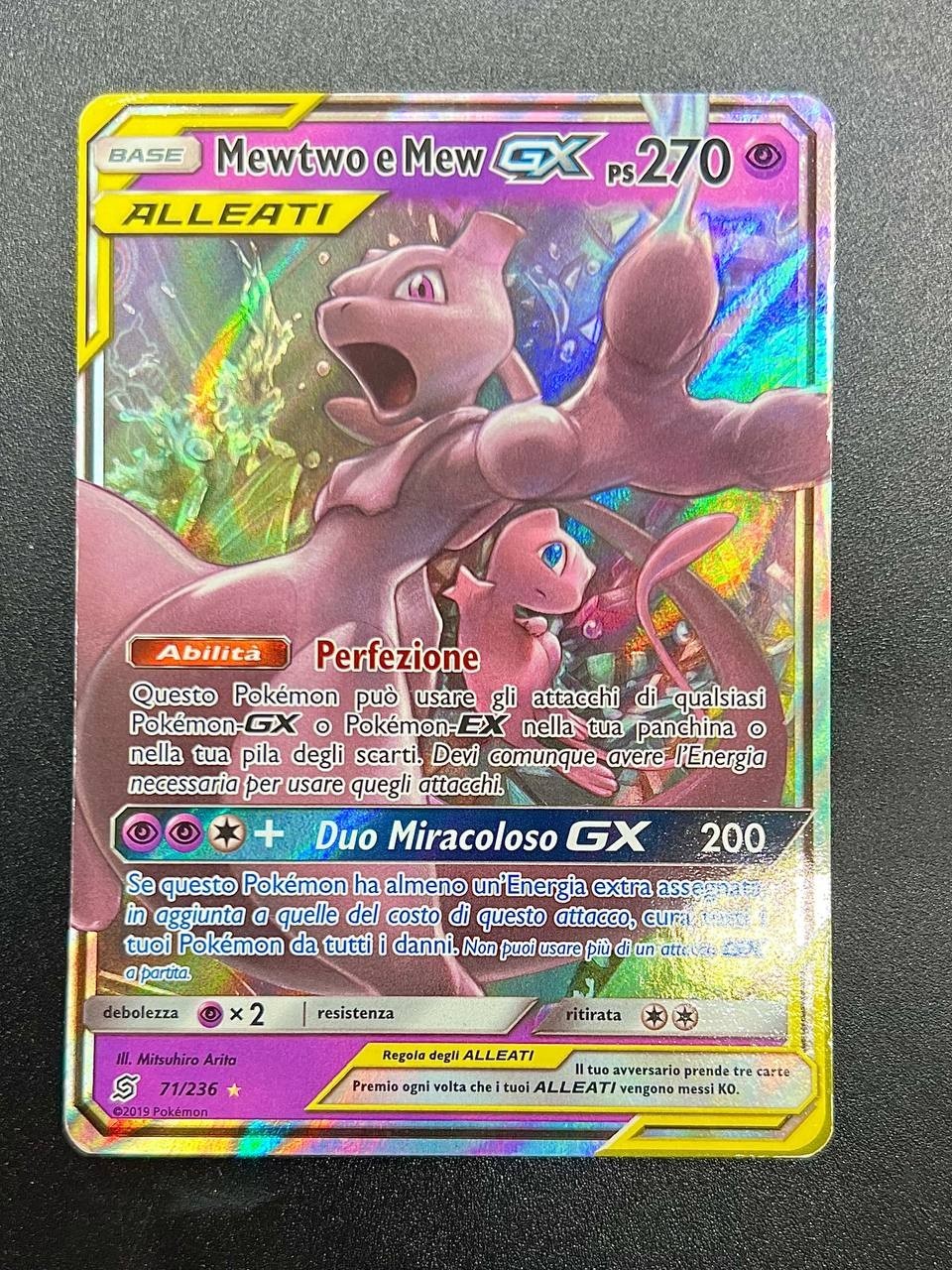 Carta Pokémon Mewtwo & Mew GX 71/236 UNM set Alleati Holo Italiano Played