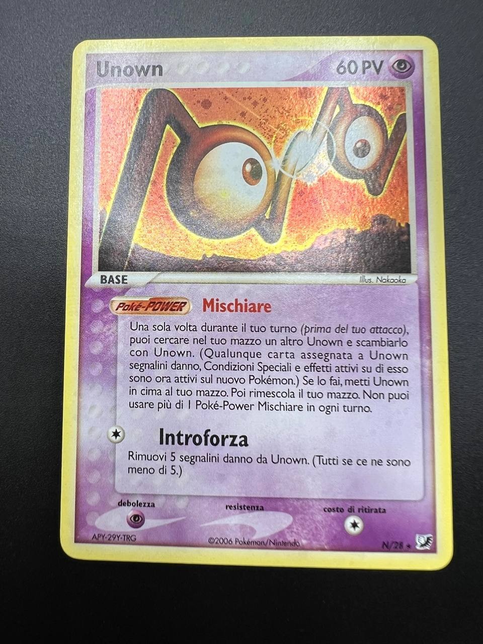 Carta pokemon Unown N/28 set EX forze segrete Italiano Holo Excellent