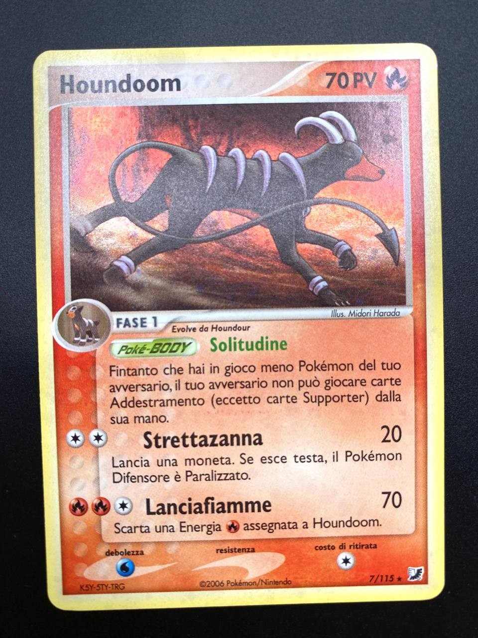 Carta pokemon Houndoom 7/115 set Forze segrete Reverse Holo Italiano Good