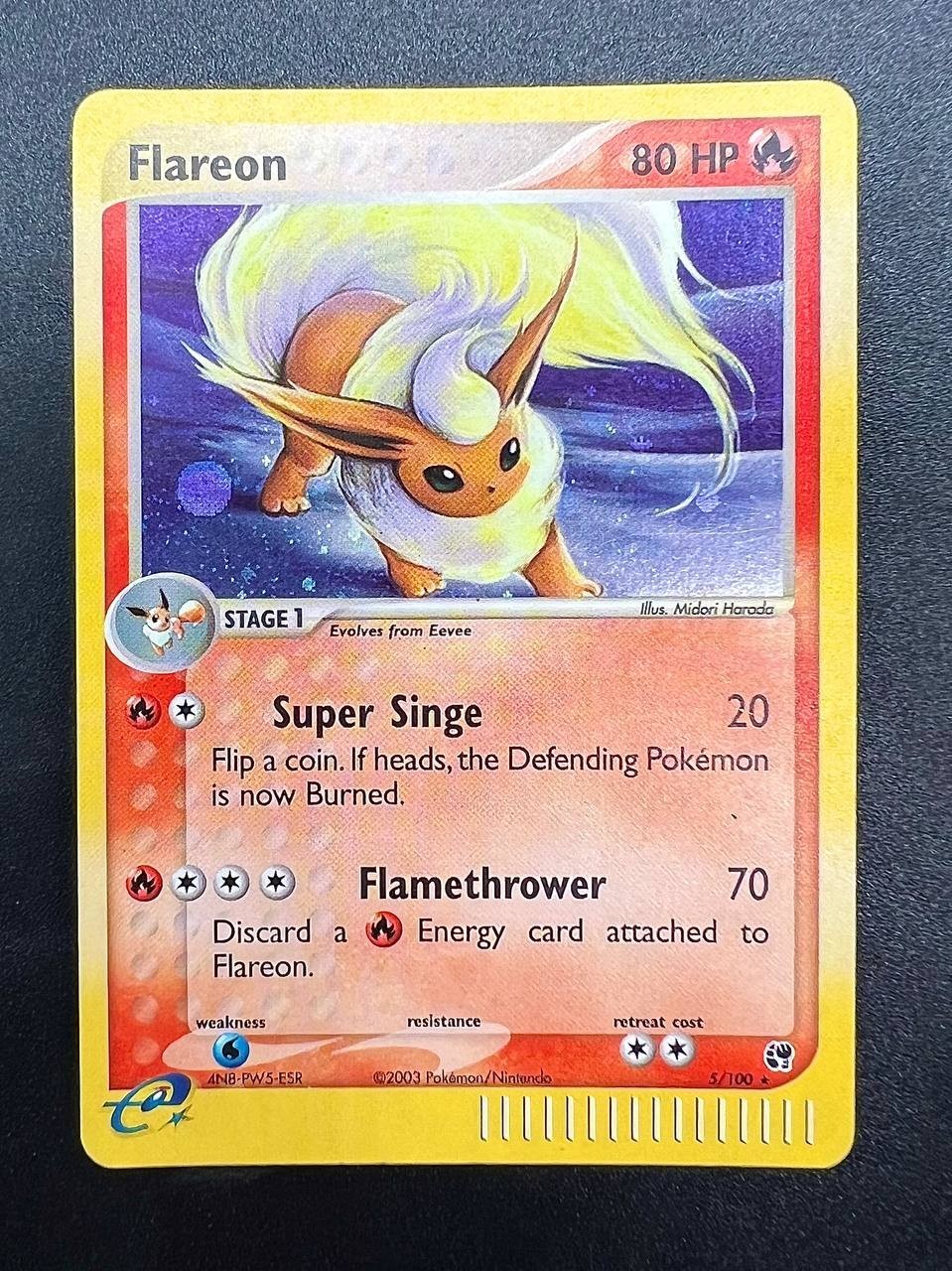 Carta Pokemon Flareon 5/100 SS set EX Sandstorm Holo Inglese Good Vintage