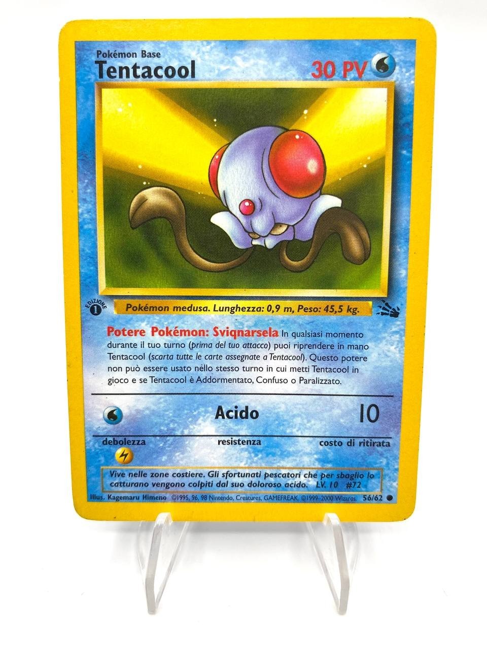 Carta Pokémon Tentacool 56/62 set Fossil FO 1 edizione Excellent Vintage No holo