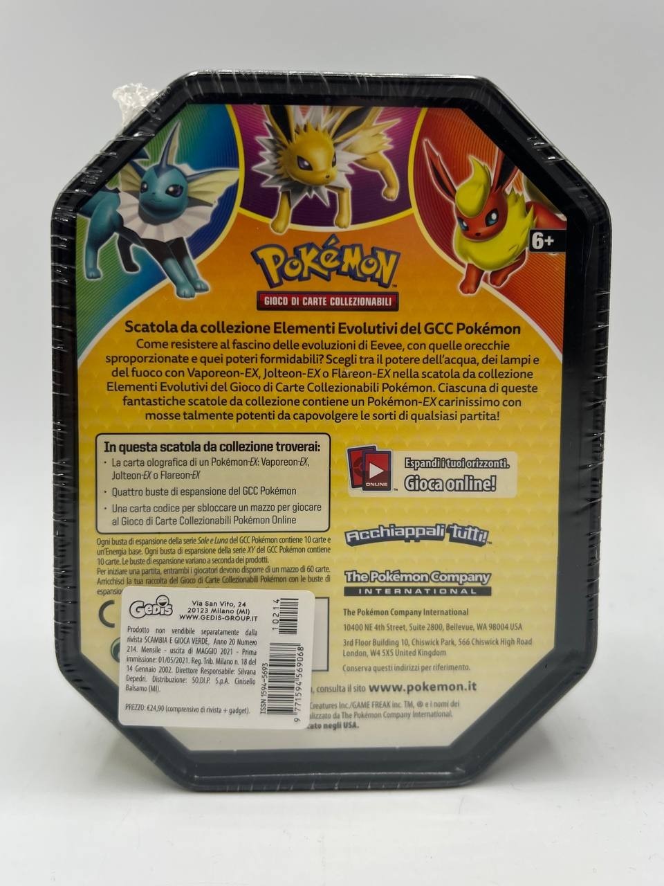 Pokémon Elemental Power Tins: Scatola da collezione vaporeon ex italiano siled