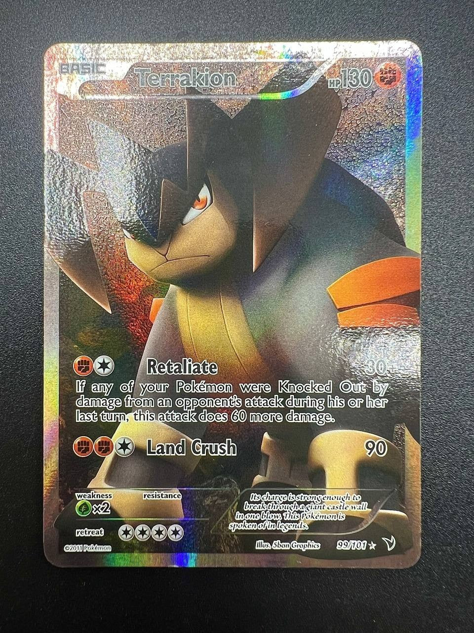 Carta Pokémon Terrakion 99/101 Noble Victories Full Art Holo Excellent Inglese