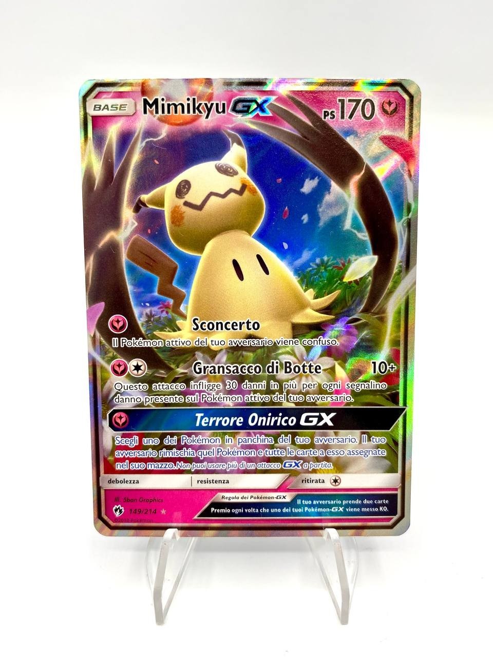 Carta Pokemon Mimikyu GX 149/214 Sm set Lost Thunder Holo Excellent Italiano