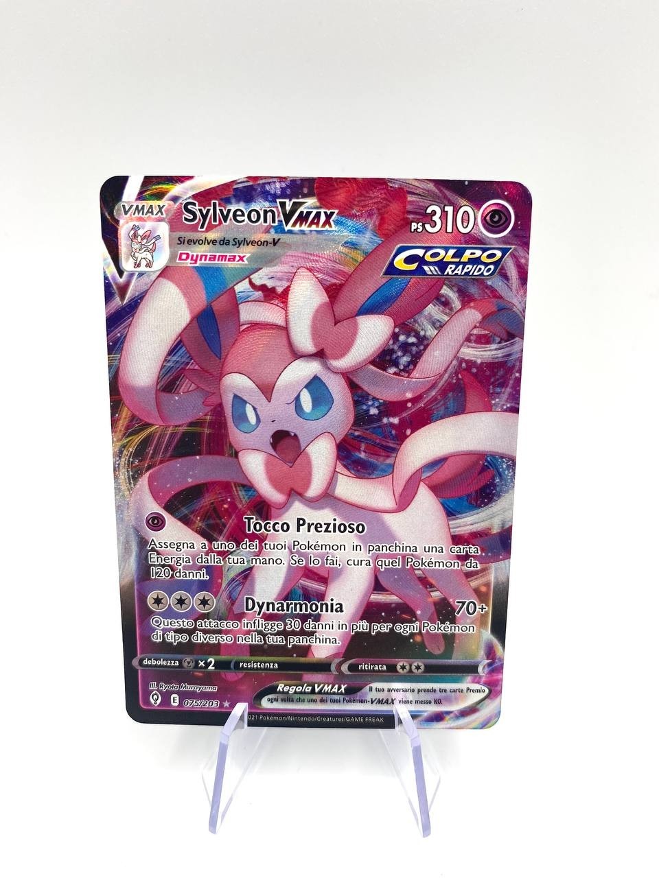 Sylveon VMAX 075/203 Ultra Rare SWSH07 set Evoluzioni eteree Near Mint Holo