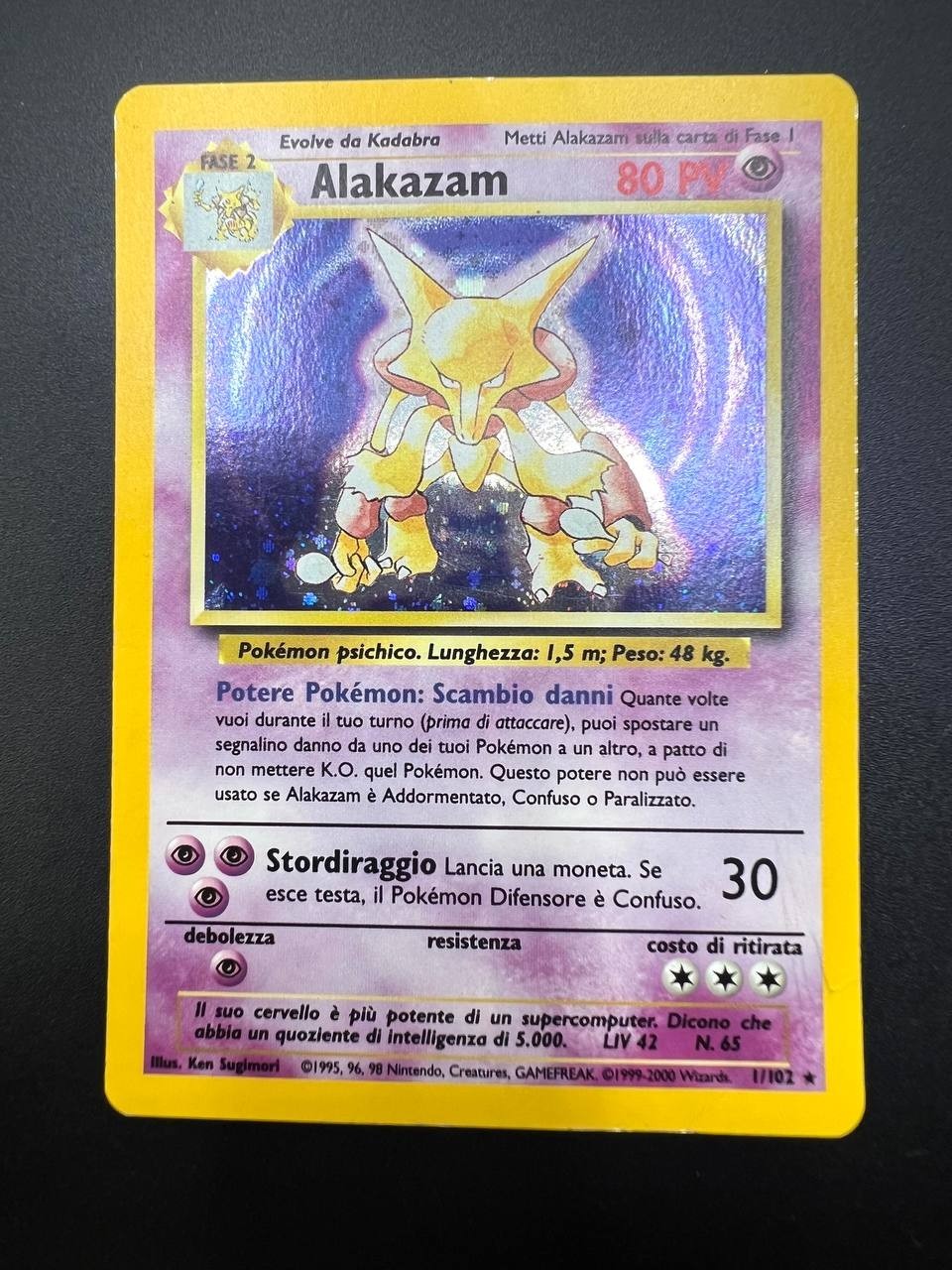 Carta Pokemon Alakazam 1/102 Set Base BS Holo Good Vintage Italiano wizards