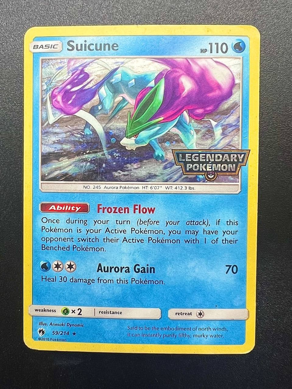 Pokemon Suicune 59/214 LOT Lost thunder Legendary Pokemon Stamped Holo Poor ENG