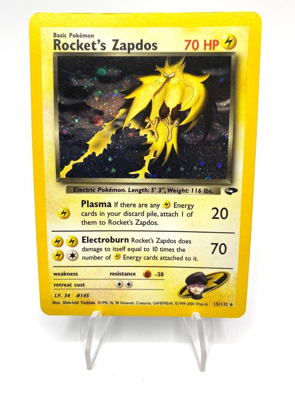 Carta pokemon Rocket's Zapdos 15/132 set Gym Challenge Holo Good Vintage ENG