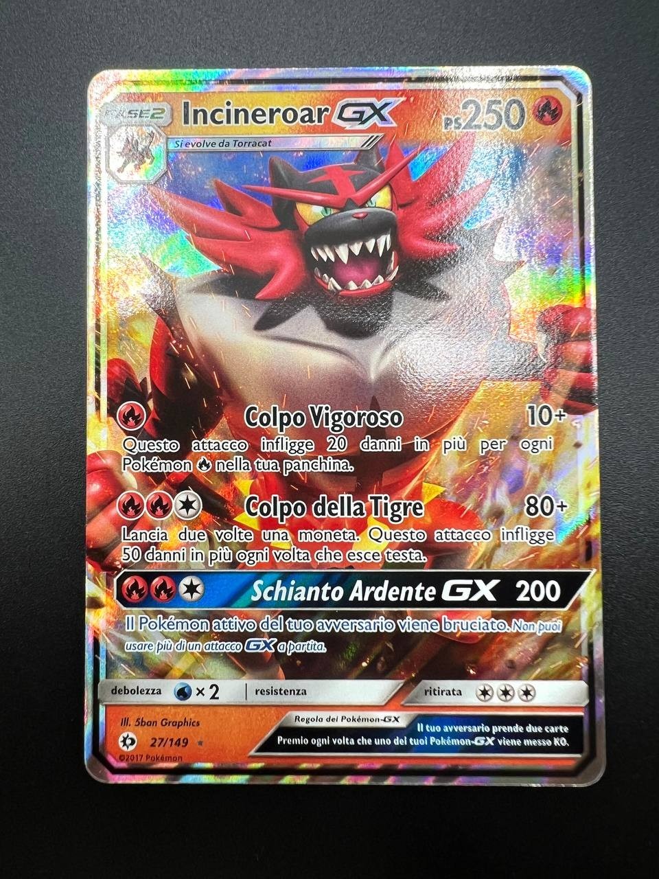 Carta Pokémon Incineroar Gx 27/149 Italiano Full Art Sole E Luna holo Near mint
