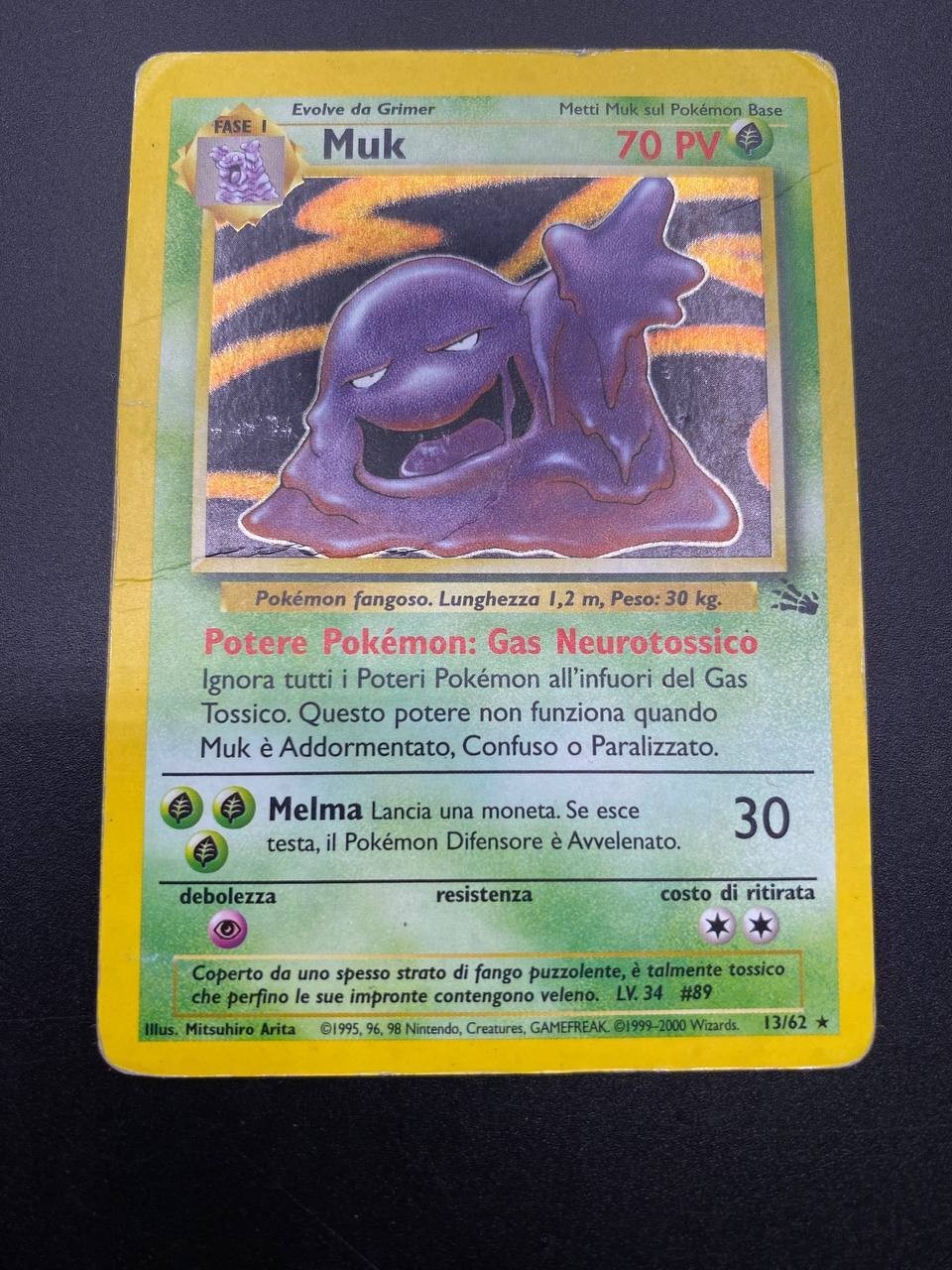 Carta Pokemon Muk 13/62 set Fossil Rara Holo Italiano Vintage Poor